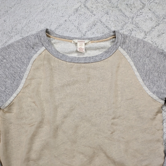 Sundance Sweatshirt Women's Medium Gray Tan Cotton Silk Crewneck Raglan - Picture 2 of 7